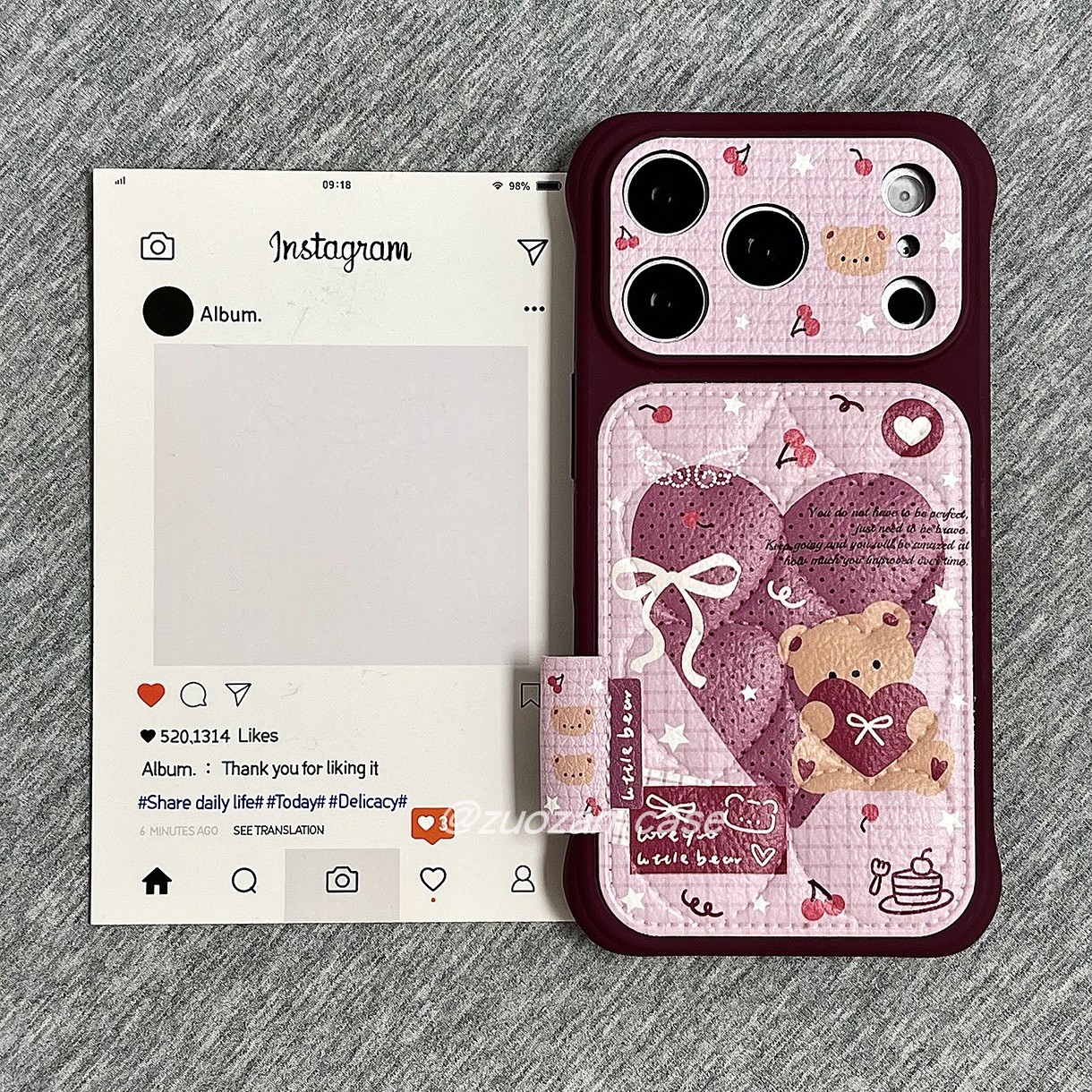 ins韩风卡通酒红爱心小熊适用苹果18promax手机壳iphone17pro新款16秋冬皮革15女14气囊防摔全包保护套18pm