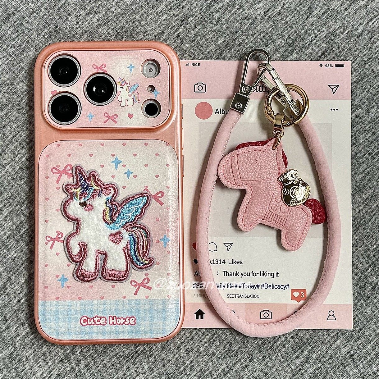 金属粉系立体刺绣独角兽适用苹果17promax手机壳iphone16pro秋冬新款15皮革14带挂绳13女17全包防摔保护套pm,3C数码配件,手机保护套/壳,淘宝优惠券,粉丝福利购,淘宝优惠卷