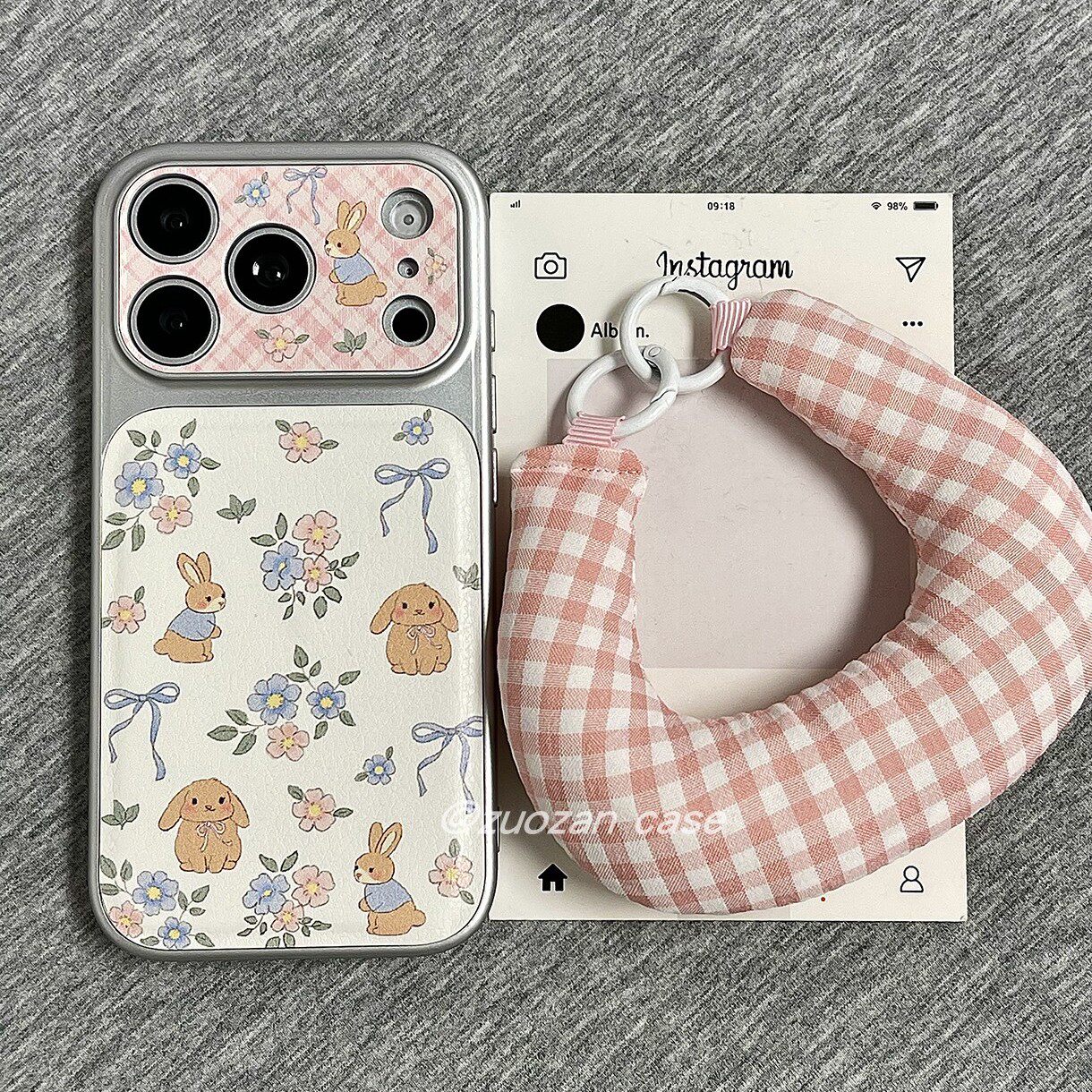 皮革韩风小花兔子适用苹果17promax手机壳iphone16pro新款15大视窗14带支架13女17镜头全包防摔保护套pm小众