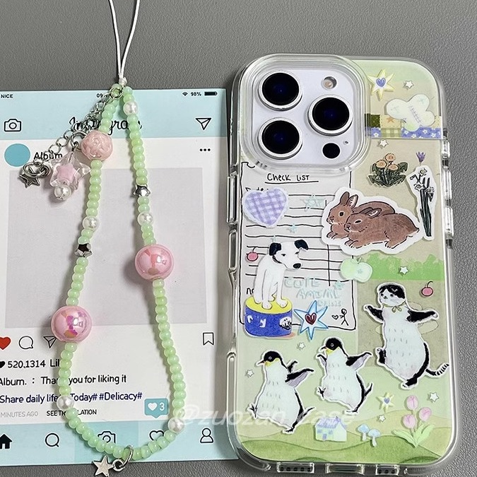 ins韩风涂鸦花朵动物小狗适用苹果16promax手机壳iphone15pro新款14创意小众13女16pro双层全包手机套带挂绳