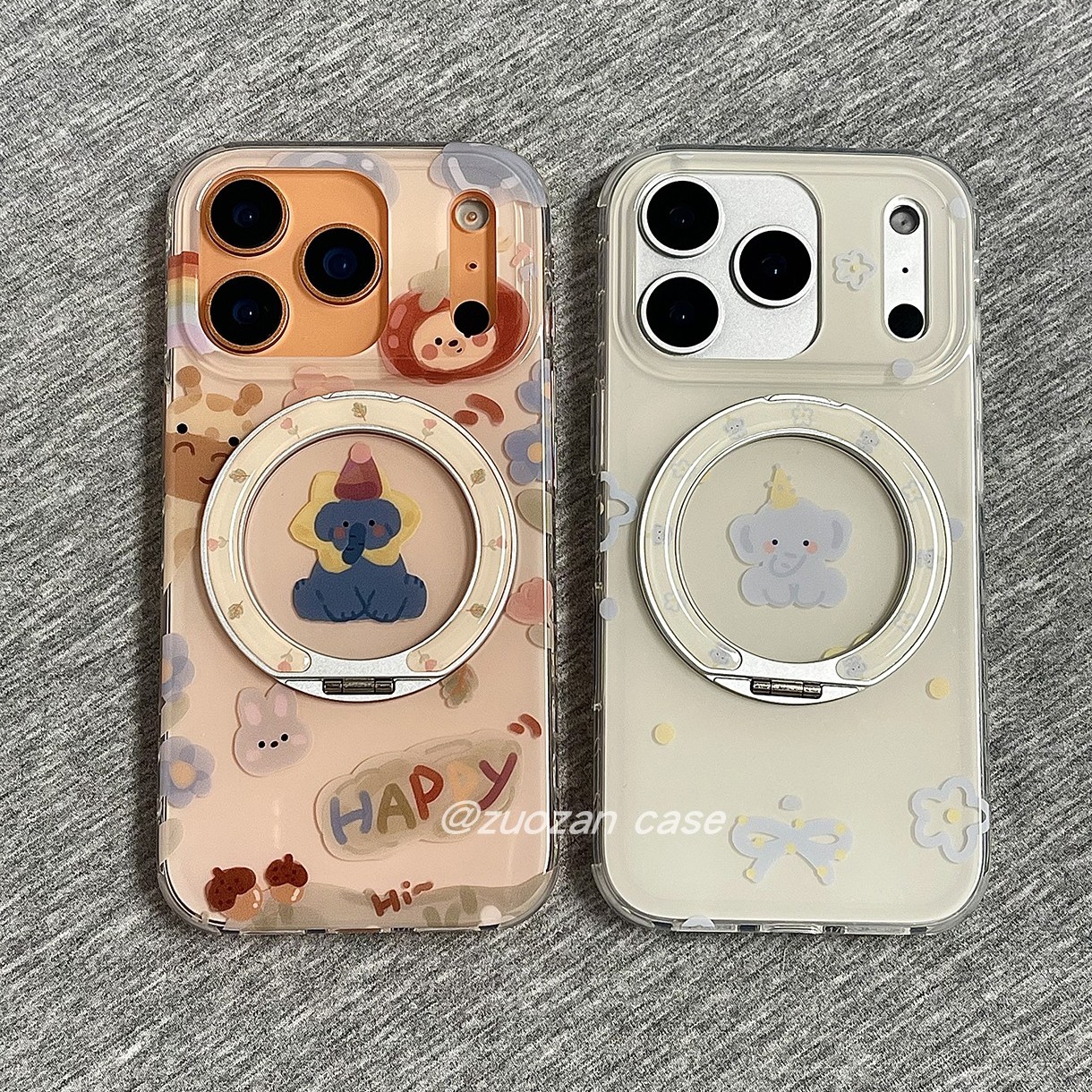 360旋转一体支架壳韩风涂鸦卡通大象适用苹果17promax手机壳iphone16pro新款15双层14防摔13女17pm全包保护套