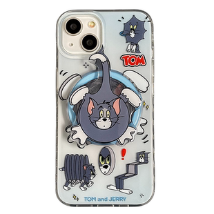 磁吸卡通情侣搞怪造型汤姆猫适用苹果15手机壳新款iPhone13双层图案14pro女17杰瑞鼠支架15promax全包16防摔