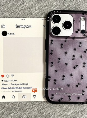 ins韩风半透黑色玫瑰花适用苹果17promax手机壳iphone16pro新款15小众14创意13女17全包防摔保护套15pm个性po