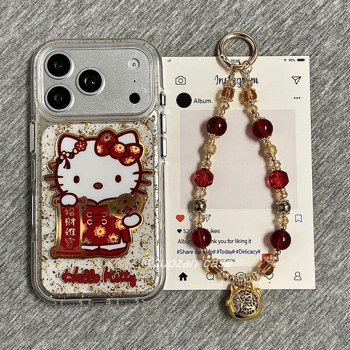 金箔闪粉新年招财进宝KT猫适用苹果17promax手机壳iphone16pro新款15带挂绳14气囊双层13女17全包防摔保护套,3C数码配件,手机保护套/壳,淘宝优惠券,粉丝福利购,淘宝优惠卷