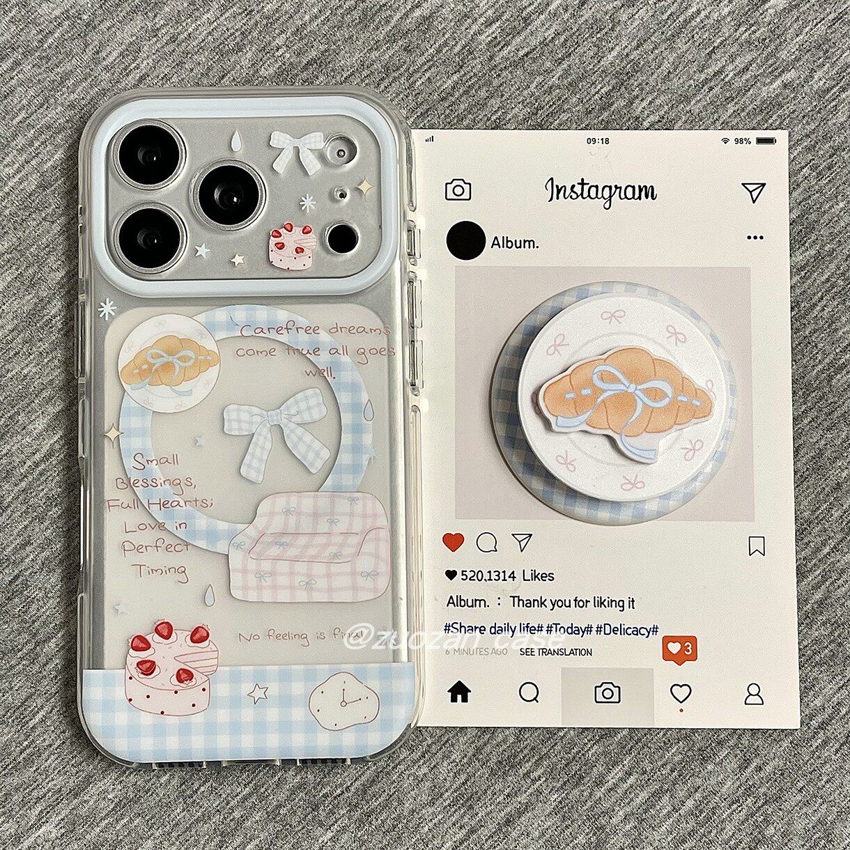 磁吸ins韩风格纹蓝蝴蝶结可颂适用苹果17promax手机壳ip