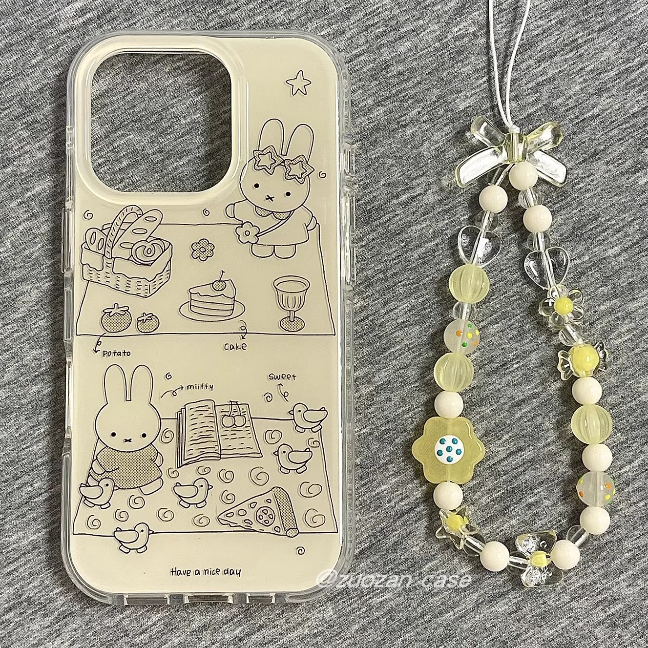 韩系ins风线条野营可爱小兔子适用苹果16promax手机壳iphone15pro新款14带挂绳13女16pro双层全包防摔手机套