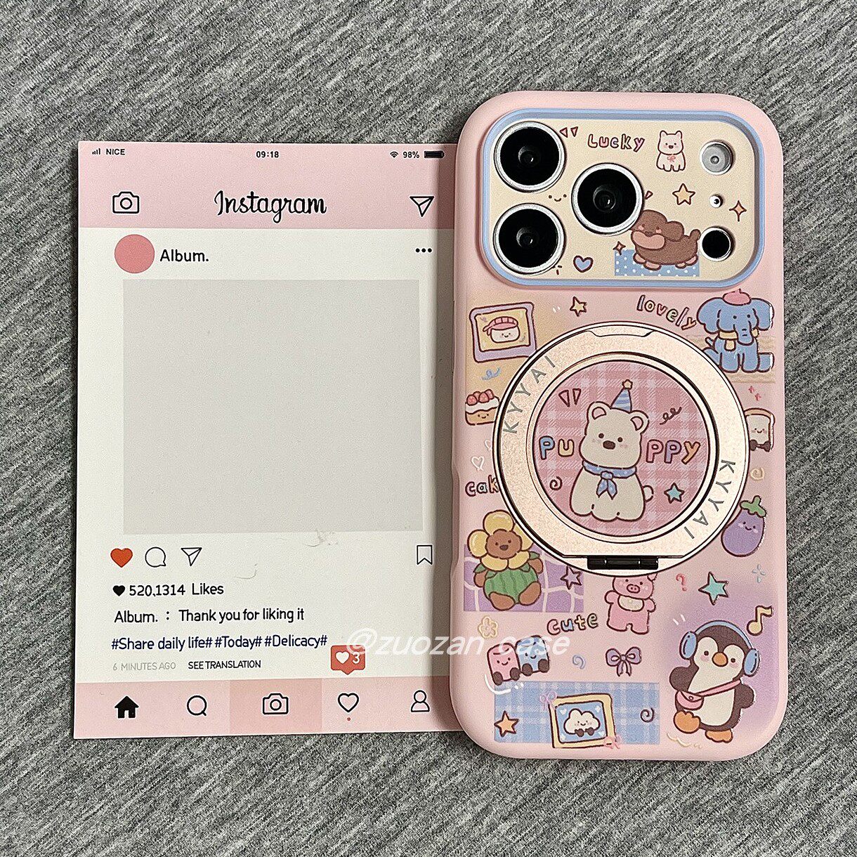 360旋转一体支点壳适用苹果17promax手机壳iphone15pro粉底小动物小狗16折叠支架17新款全包防摔硅胶保护套女