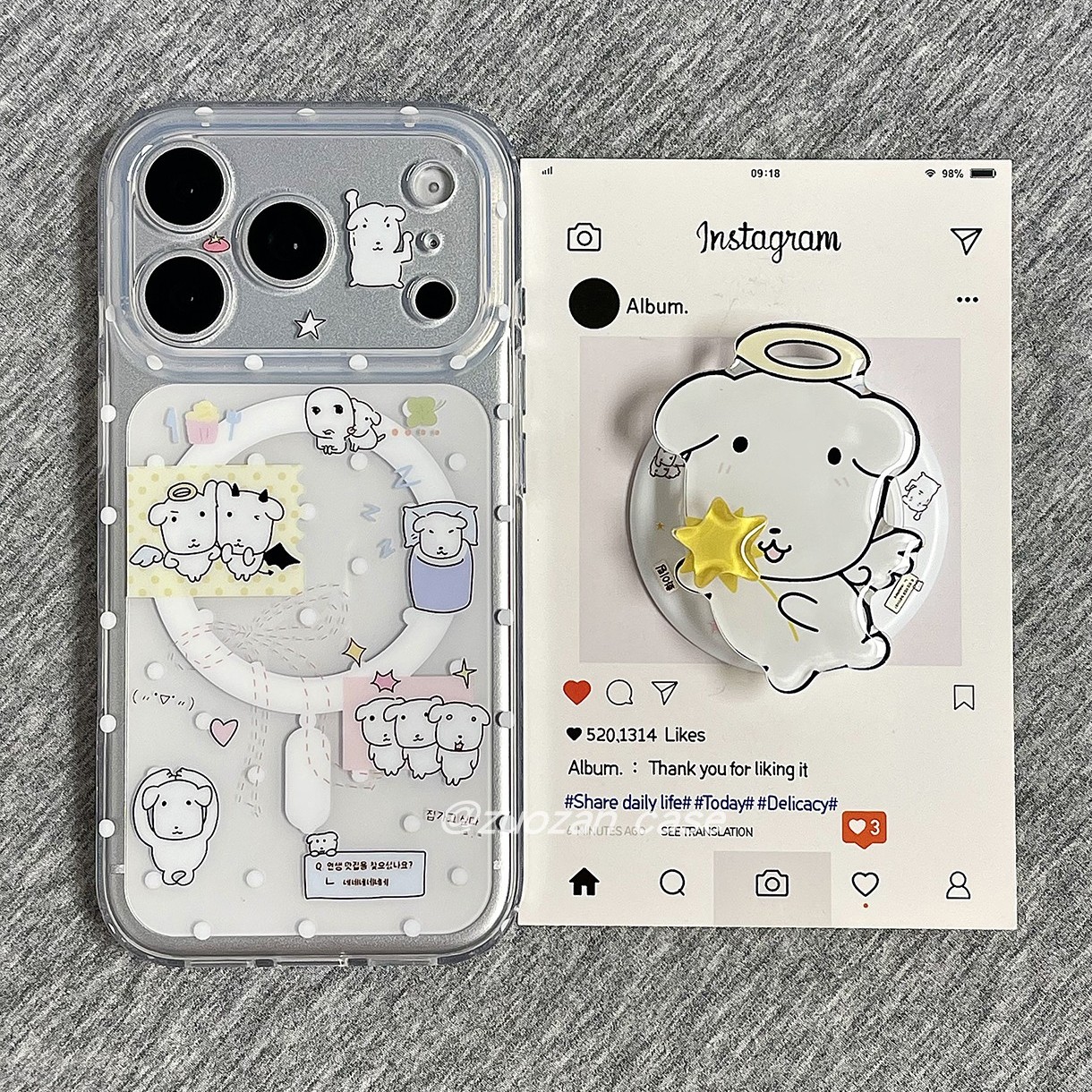 磁吸ins韩风波点可爱大头小狗适用苹果17promax手机壳iphone18pro新款16带支架15pro女17全包防摔保护套个性