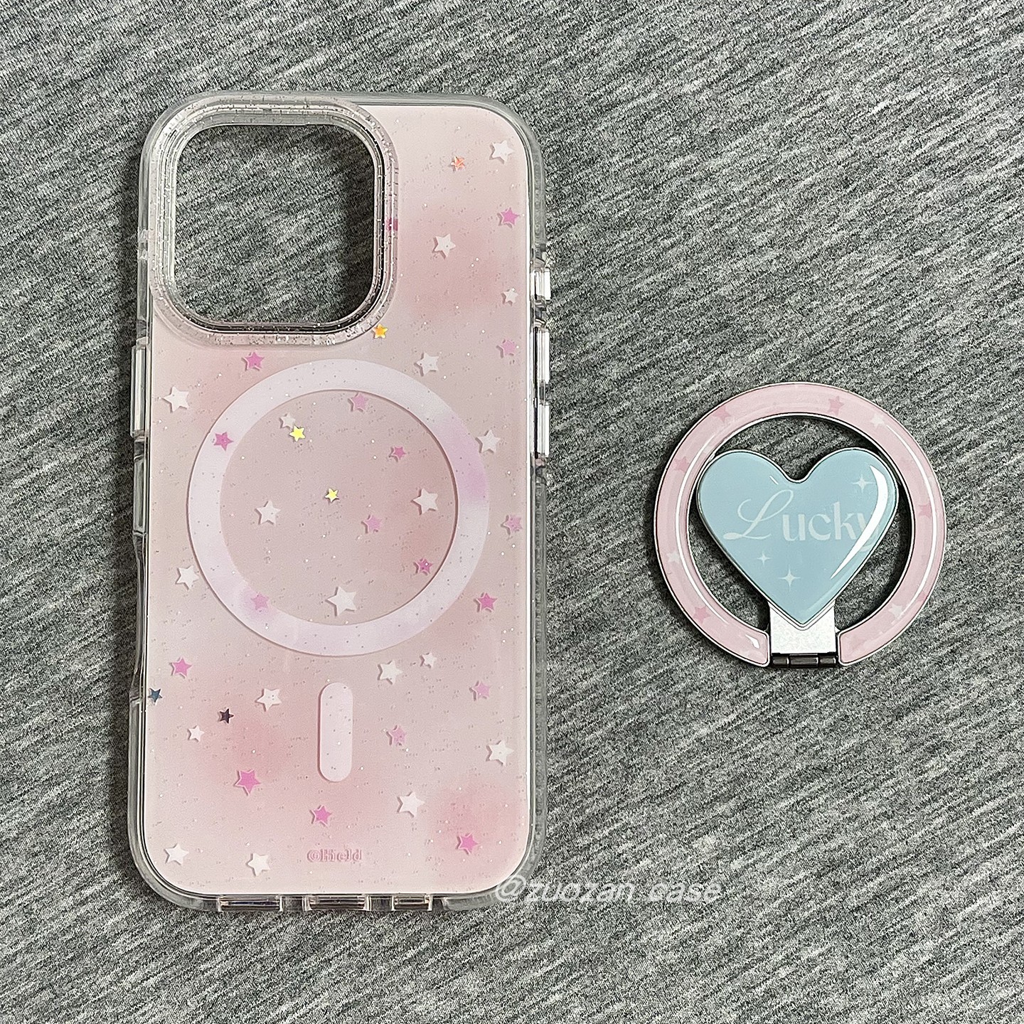 ins韩风粉色晕染小星星适用苹果16promax手机壳iphone15pro新款14带金属爱心支架13女16圆双层全包防摔手机套