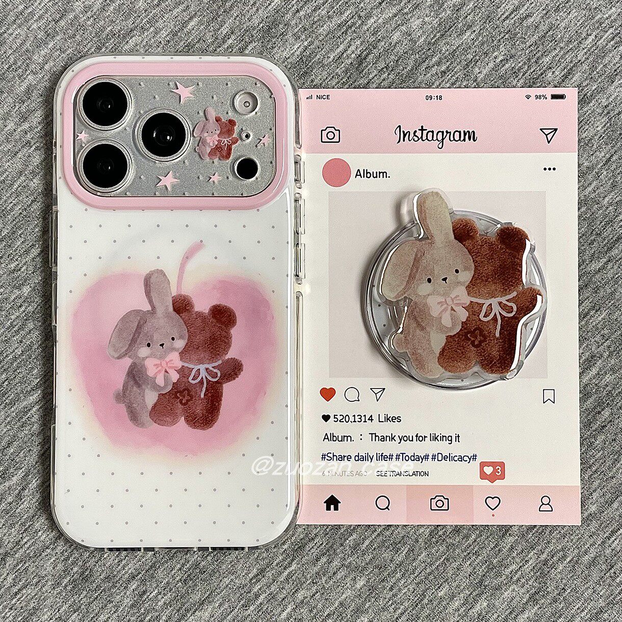 磁吸ins韩风粉色苹果熊兔公仔适用苹果17promax手机壳iphone16pro新款ip15圆边气囊17女全包防摔保护套带支架