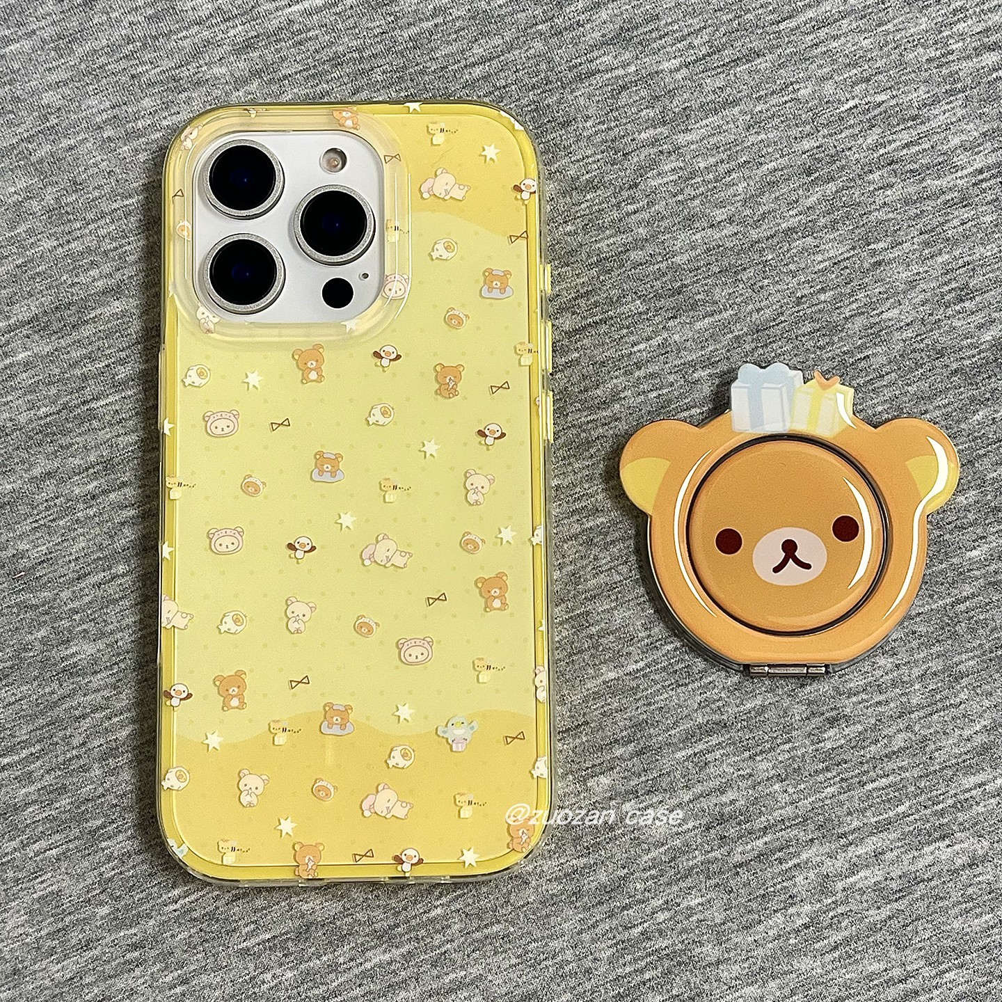 二合一黄底可爱卡通轻松熊适用苹果16promax手机壳iphone15pro新款14带360旋转支架13女16pro全包防摔手机套
