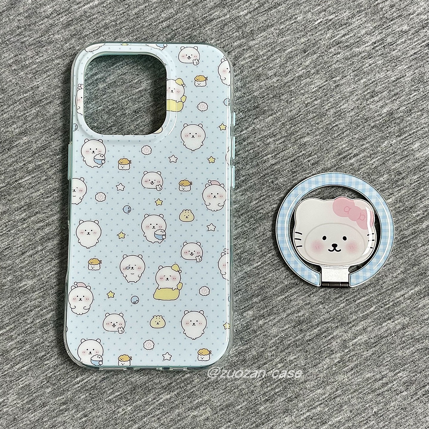 二合一磁吸清新卡通浅蓝底轻松熊适用苹果16手机壳iphone15promax新款14小众13女16pro双层全包手机套带支架