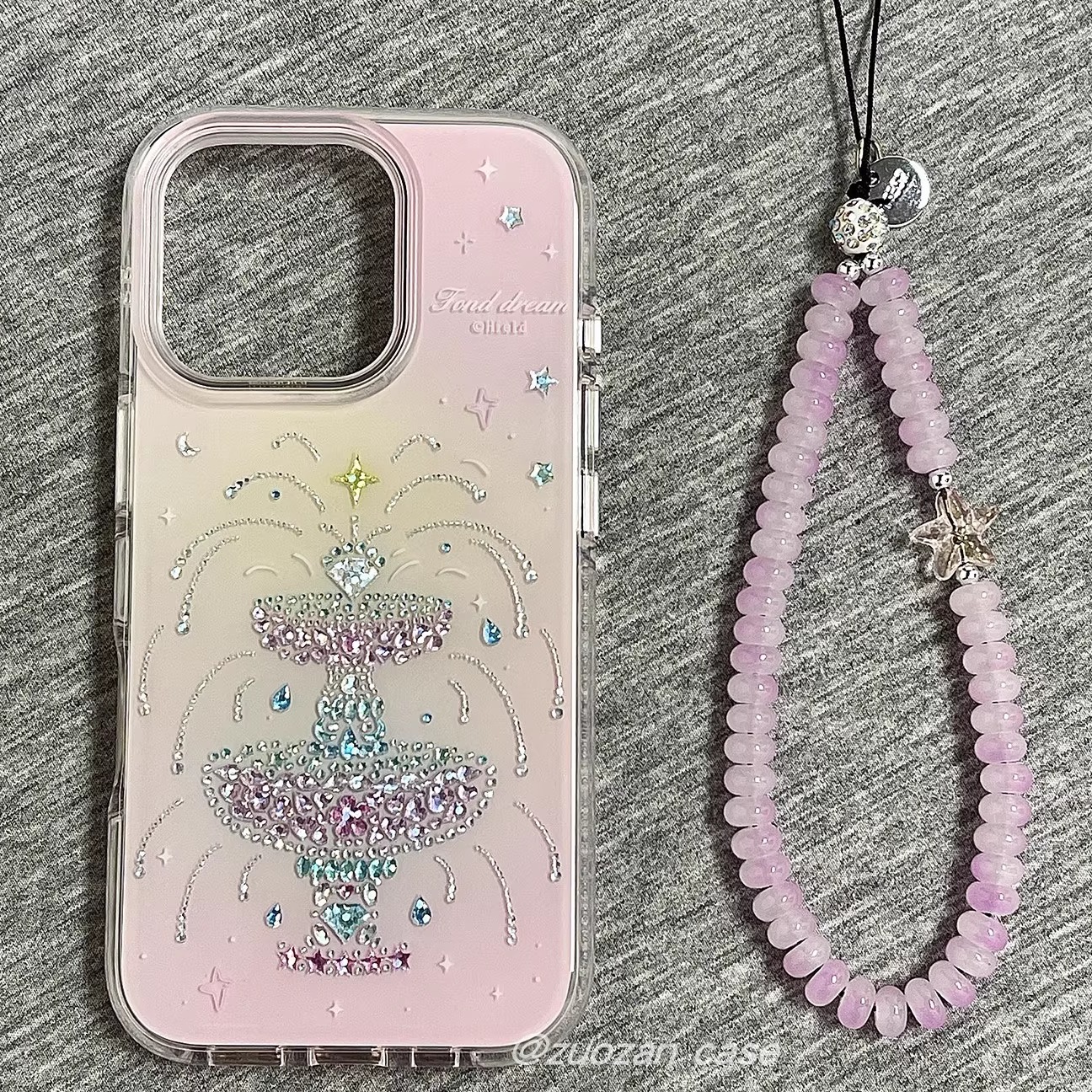 日韩ins风烫金七彩喷泉适用苹果16promax手机壳iphone15pro新款13带手链14女17pro双层全包防摔手机套小众