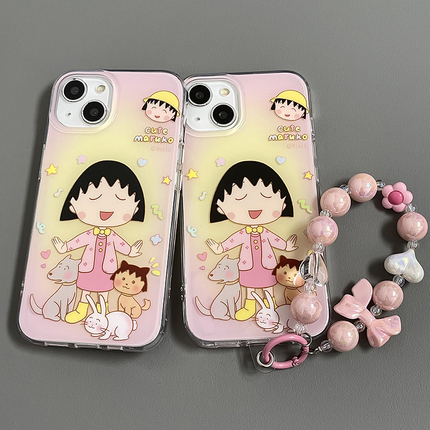 Apple, cute Japanese cartoon phone case, iphone14, strap pro, bracelet, protective bag, silica gel mobile phone, 15promax, 14promax, fall protection