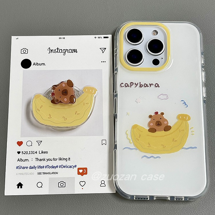 简约韩风卡通香蕉船柿子椒熊适用苹果16promax手机壳iphone15pro新款双层14带支架13女16pro全包防摔保护套
