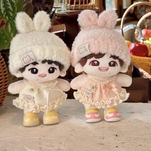 10cm棉花娃娃兔耳帽冬款套装