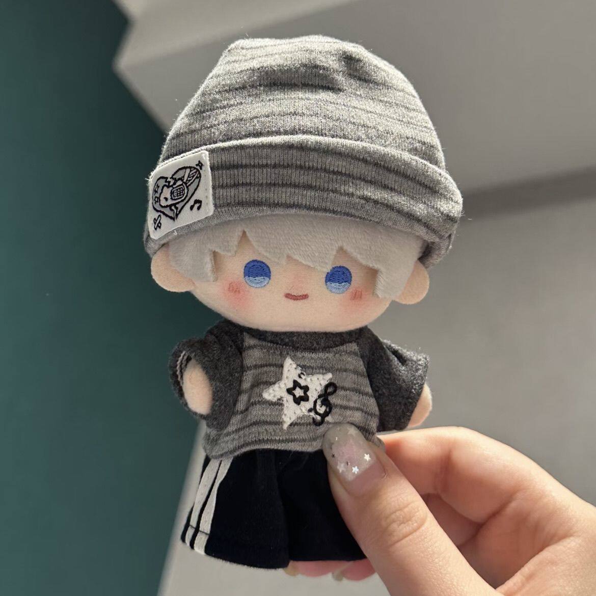 10cm新品亚萌叠叠乐系列灰色“条纹运动服”套装娃衣可爱换装着替