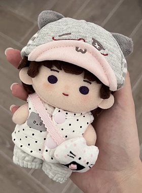 10cm新品ins风可爱灰色猫耳帽亚萌叠叠乐10cm娃衣换装配饰套装