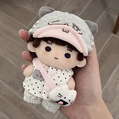 10cm新品ins风可爱灰色猫耳帽亚萌叠叠乐10cm娃衣换装配饰套装