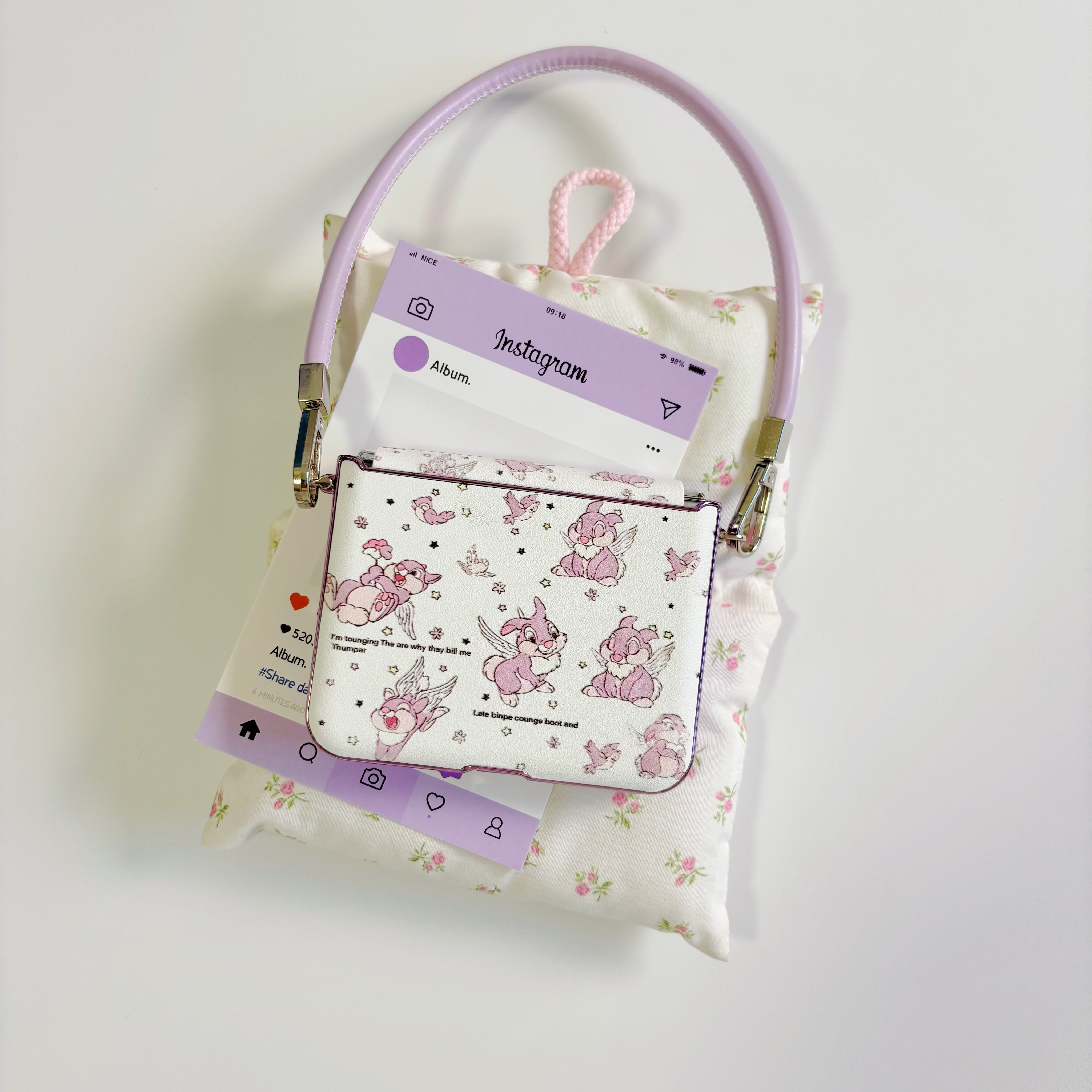 ins紫色桑普兔适用于华为purax手机壳小折叠适用于小米mixfip2皮质保护套适用于三星zflip7手提铰链款