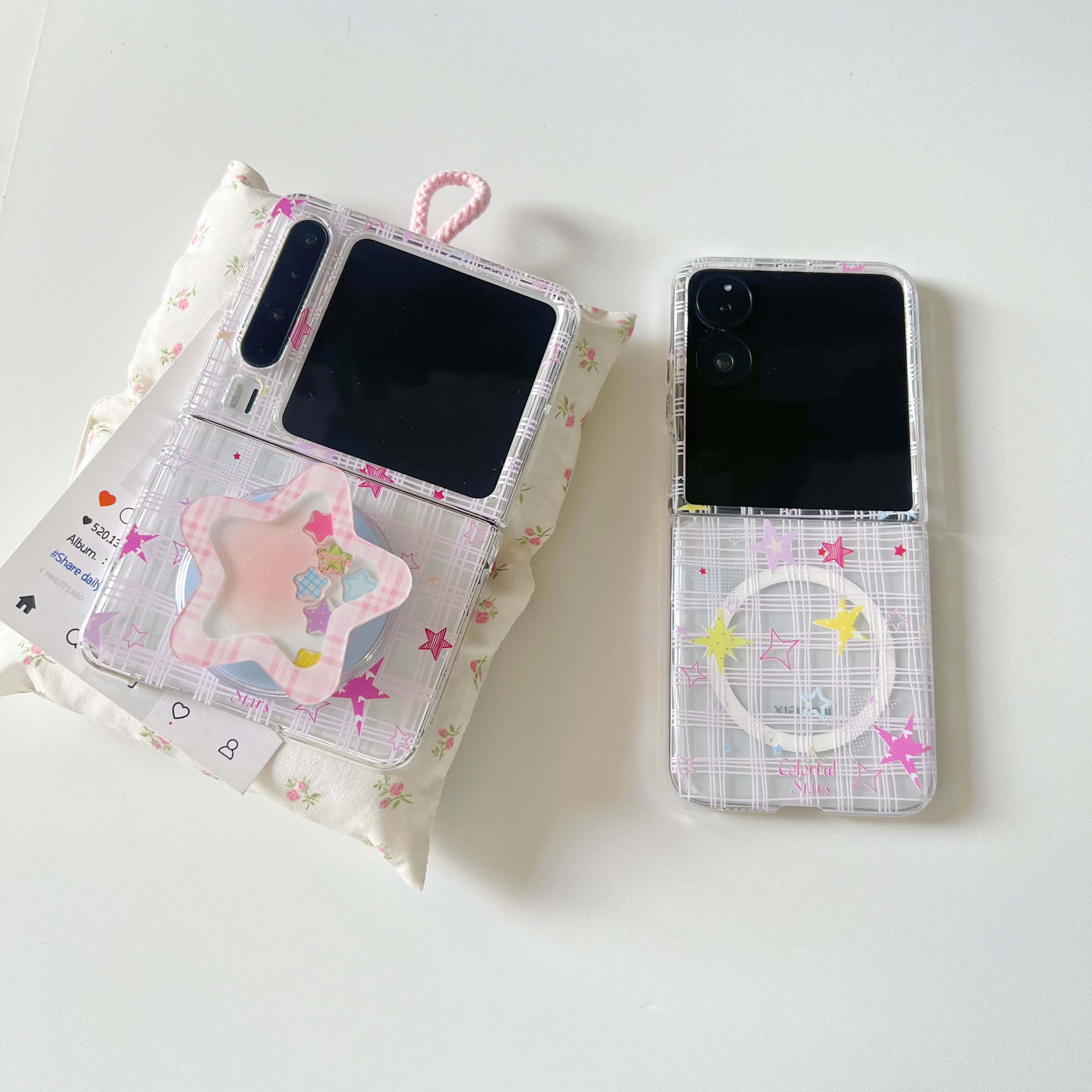 ins少女心线条五角星适用于华为purax手机壳适用于小米mixflip2磁吸硬壳适用于三星zflip7/5/6小折叠超薄