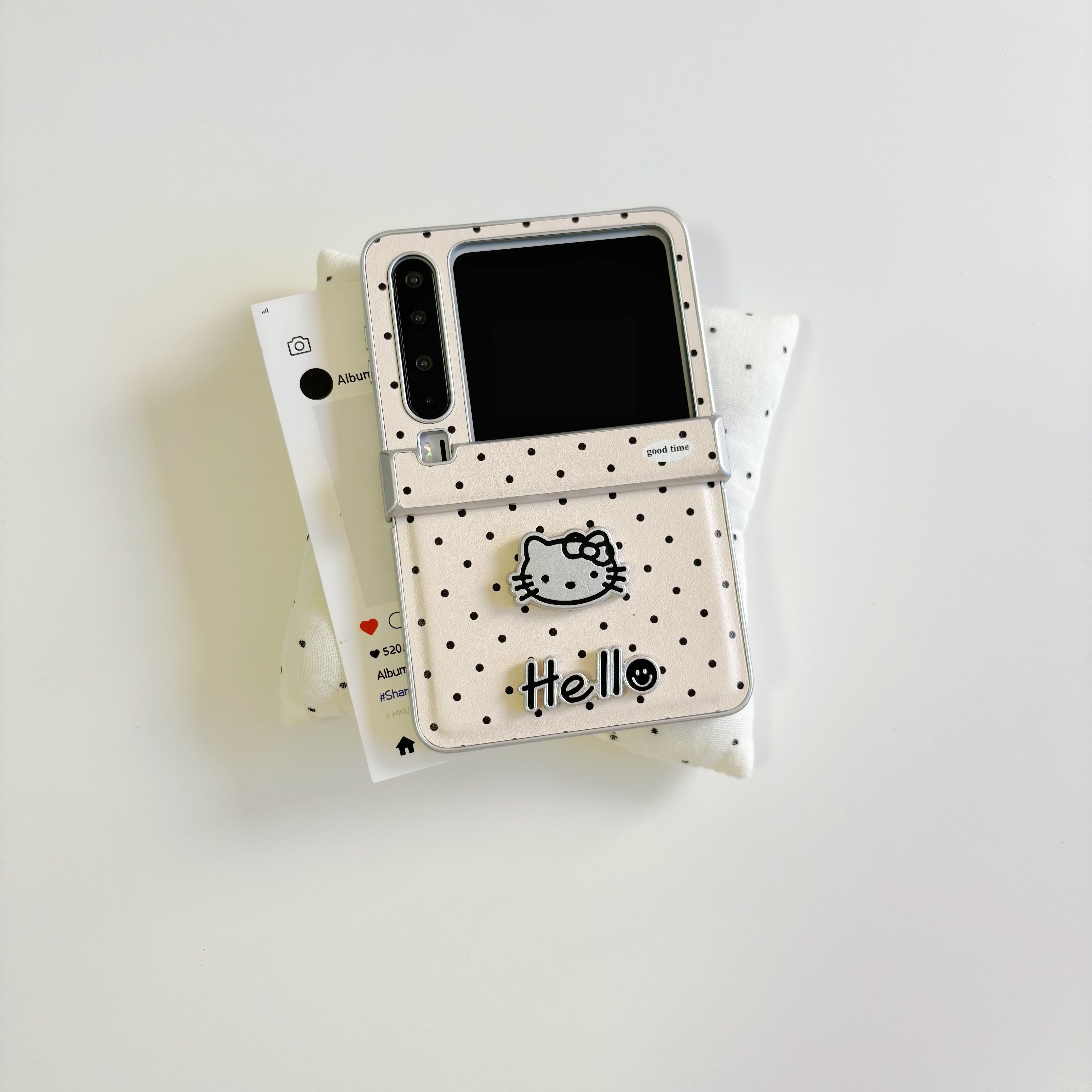 ins可爱波点KT适用于华为purax手机壳小折叠适用于小米mixflip2铰链皮质保护套适用于三星zflip7硬壳