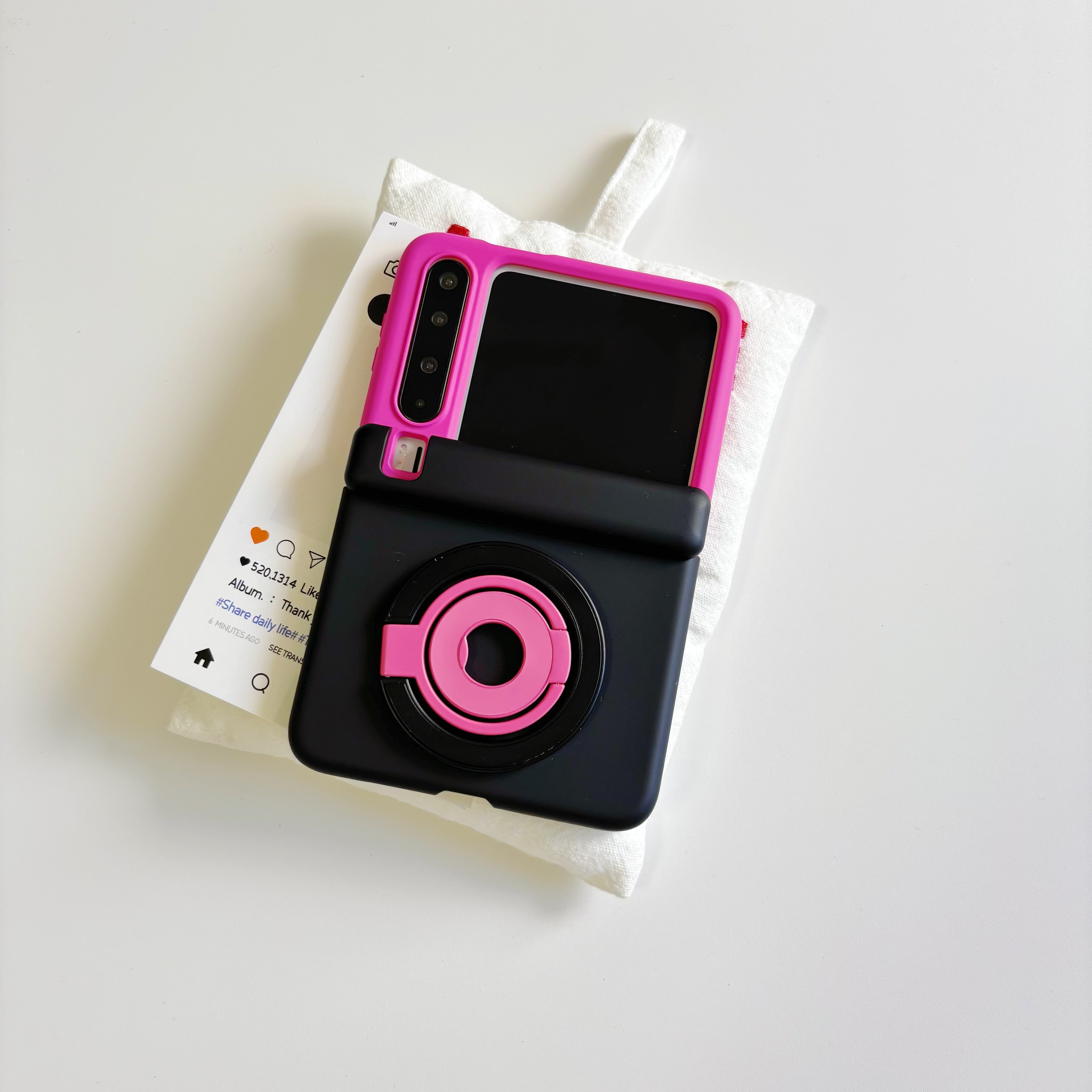 ins高级感甜酷玫粉黑色撞色适用于华为purax手机壳小折叠适用于小米mixflip2磁吸保护套适用于三星zflip7硬