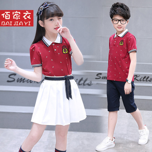 校服夏季 T恤纯棉幼儿园园服 中小学生班服儿童polo衫 红色黄色短袖