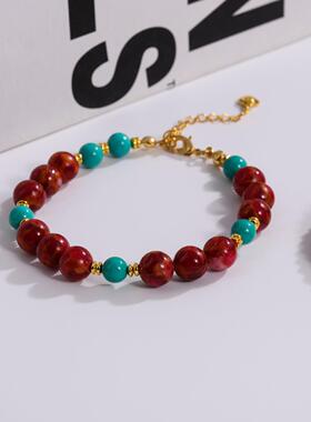 新中式复古金彩石项链女毛衣链轻奢小众简约串珠手链手串手饰品