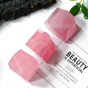 天然粉水晶把玩原石摆件镇纸石头桃花矿石原石桌面宝石头女孩礼物