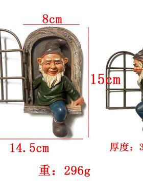 跨境花园侏儒翻窗矮人庭院挂饰树脂工艺品园林设计白胡子老人装饰