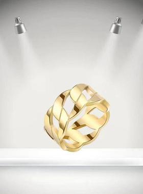 跨境欧美简约圣熙不掉色链条设计不锈钢戒指首饰8mm镂空链条戒指