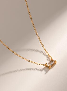 亚马逊跨境吊坠不锈钢简约风项链欧美时尚不掉色夸张几何镶钻项链