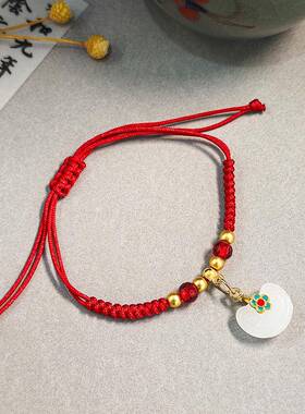 新中式复古糖果金鱼吊坠红色手工编织手绳舞狮吊坠可调节手链女