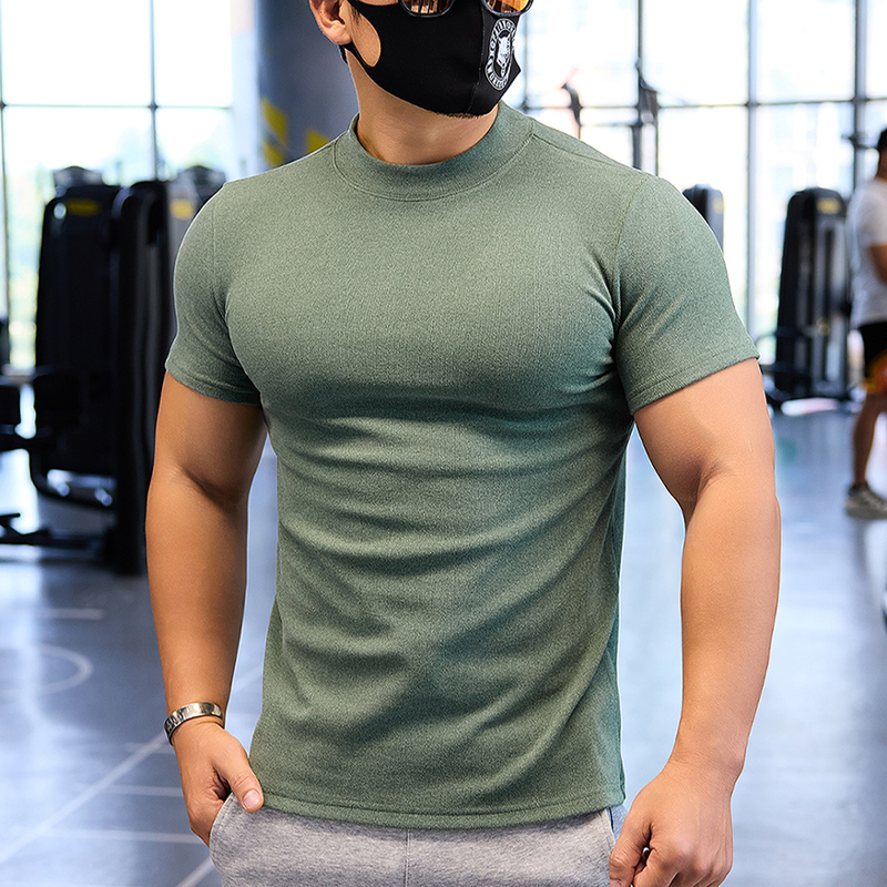 撸铁狼双面德绒保暖立领健身服男士骑行服弹力短袖运动T恤男秋