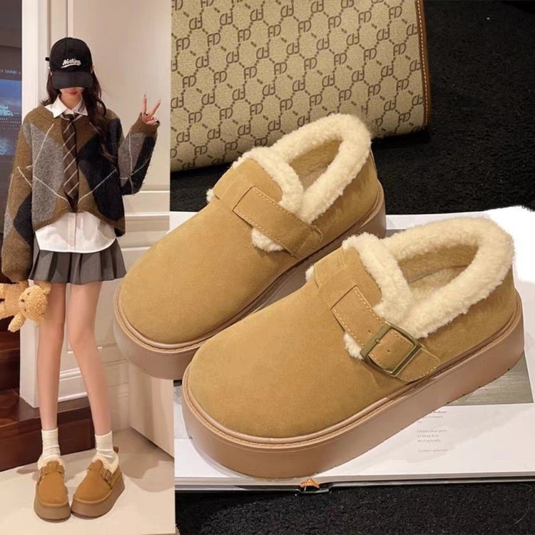 厚底雪地靴女加绒保暖毛毛鞋勃肯鞋女2025新款冬季博肯乐福鞋棉鞋