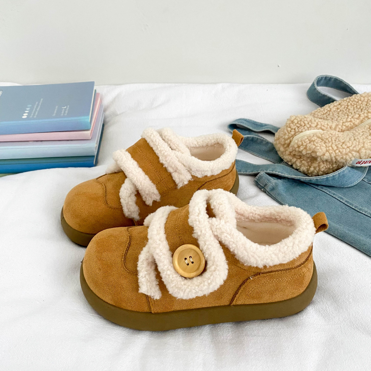 魔术贴面包棉鞋女爆款百搭冬季保暖2025新款加绒板鞋圆头雪地靴子