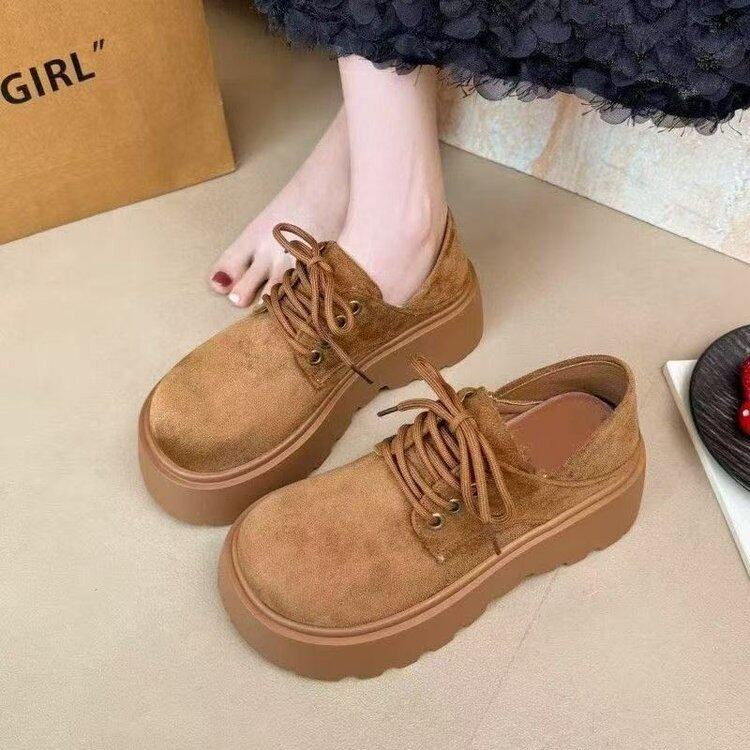 勃肯单鞋女秋冬季2025新款潮百搭时尚厚底增高休闲防滑系带乐福鞋