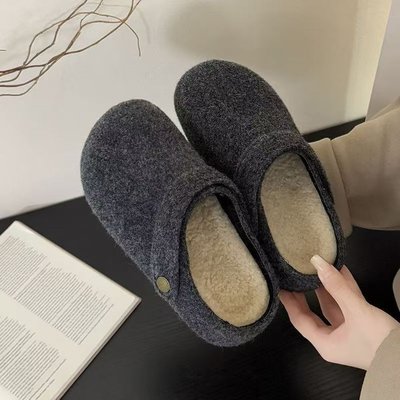 厚底增高勃肯鞋加绒毛毛拖鞋女外穿2025新款秋冬季一脚蹬包头棉拖