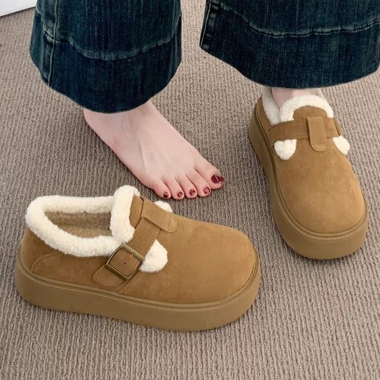 厚底加绒勃肯鞋女鞋保暖雪地靴女2025新款冬季乐福鞋博肯毛毛棉鞋