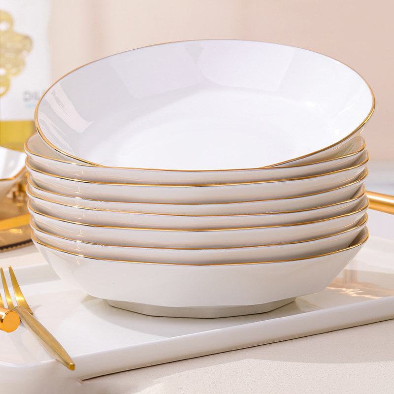 盘子菜盘家用陶瓷抗菌餐具2026新款纯白金边轻奢可微波瓷饭盘套装,餐饮具,盘,淘宝优惠券,粉丝福利购,淘宝优惠卷