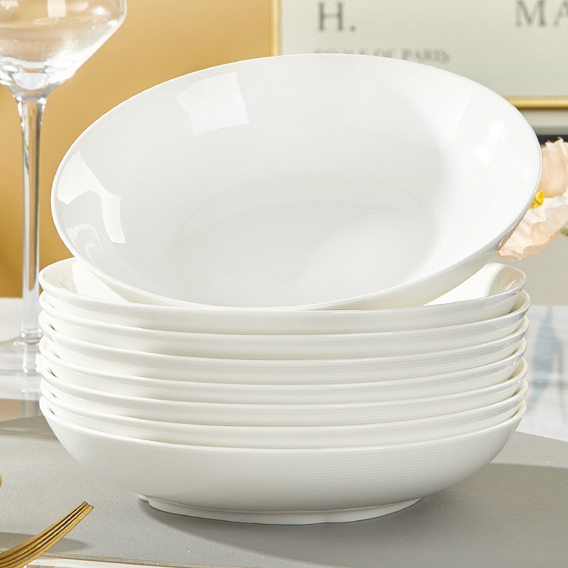 陶瓷盘子菜盘家用釉下彩餐具时尚纯白加厚圆盘可微波炒菜盘子组合,餐饮具,盘,淘宝优惠券,粉丝福利购,淘宝优惠卷