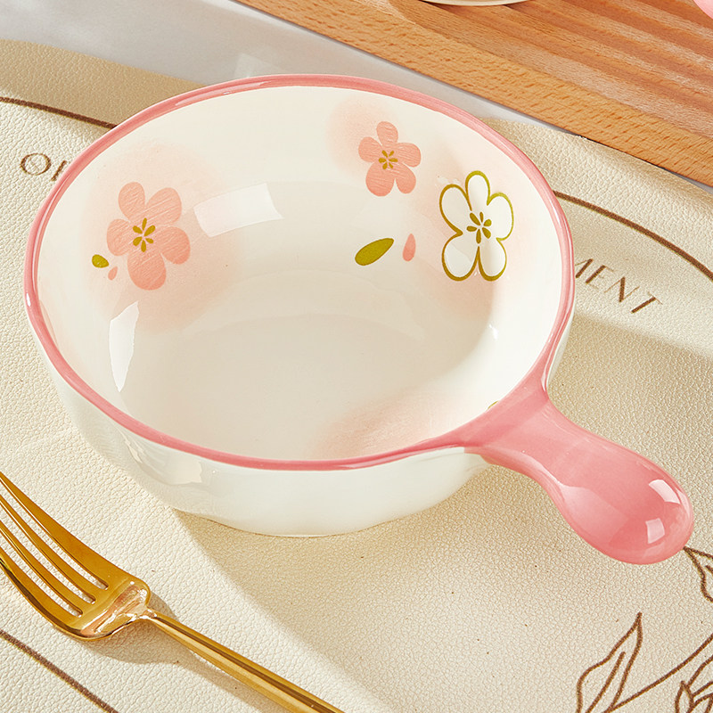 优尊陶瓷手柄碗家用烤碗带把手泡面碗水果沙拉早餐燕麦片酸奶碗