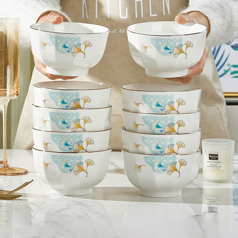 碗家用2025年新款陶瓷米饭碗欧式金边加厚防烫微波炉专用饭碗面碗