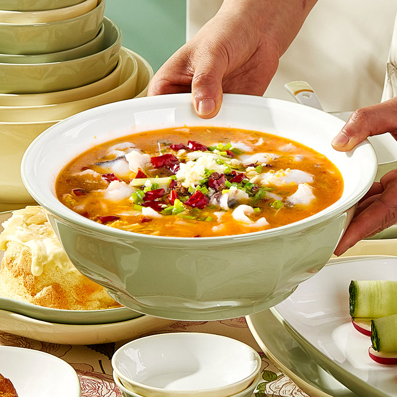 优尊加厚陶瓷奶油风大众大汤碗