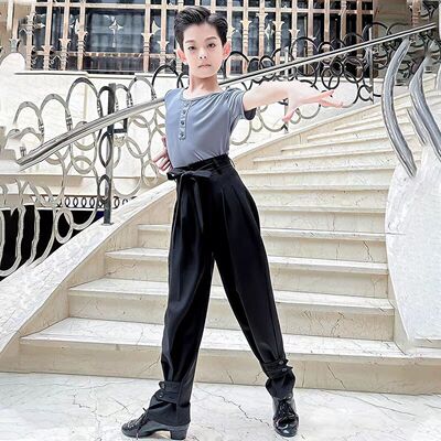 拉丁舞服男童高级感夏季青少年专用比赛服日常训练舞蹈演出练功服