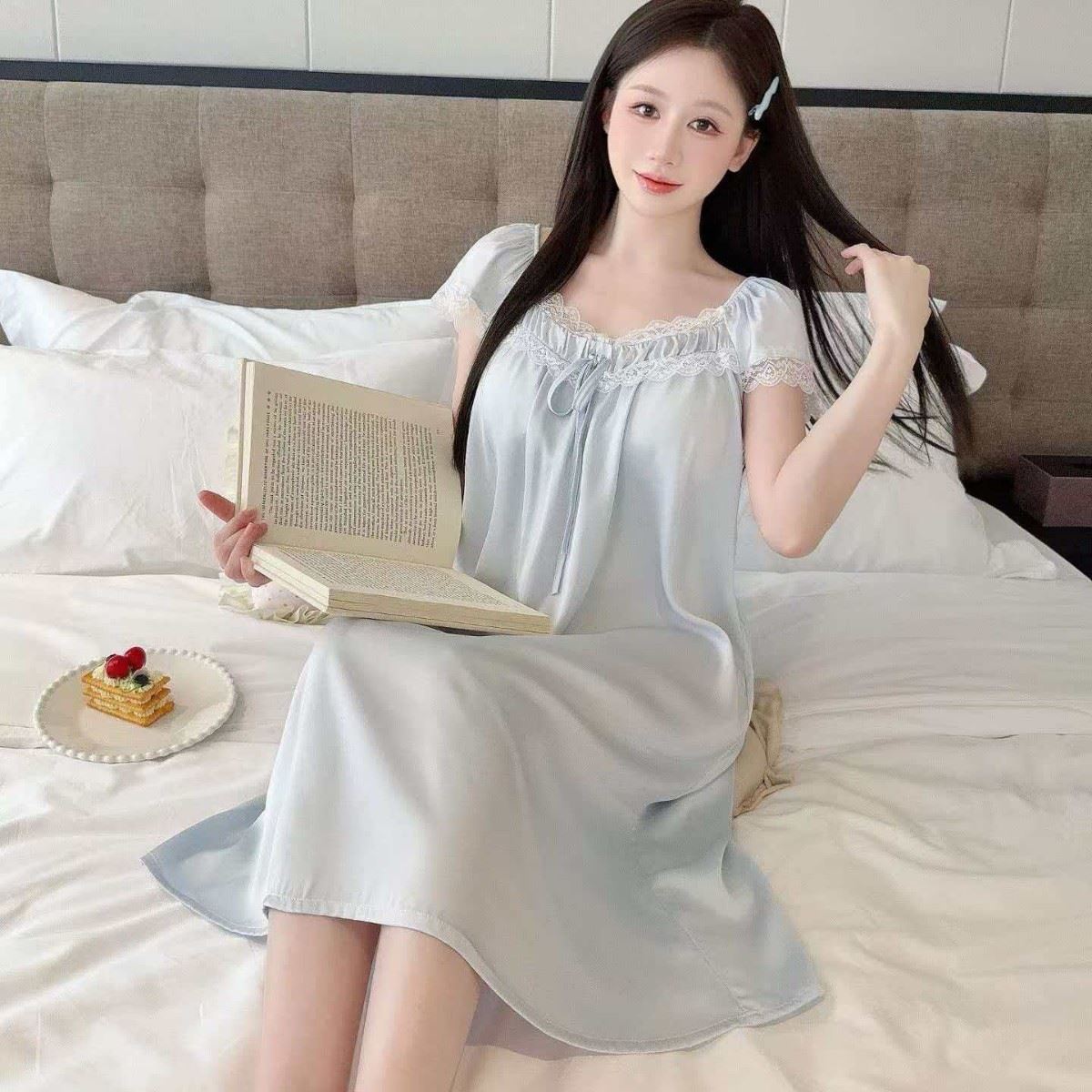 睡衣丝料睡裙款薄款夏季性感冰丝高级感丝绸吊带连衣裙蕾丝家居服