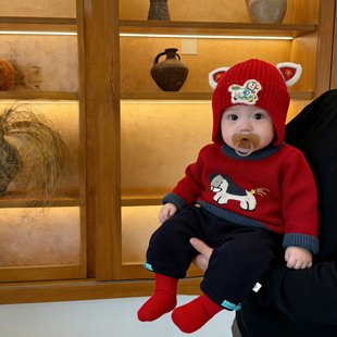 婴儿拜冬年服分体小月龄男女宝宝一周岁抓周礼服喜庆两件套中国风