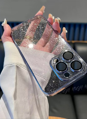 星空闪粉适用苹果15Promax手机壳新款暗紫色透明硬壳iPhone14pro带镜头膜16pm电镀保护套12pm女奢华13简约air