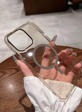 很薄不变色钛灰色透明磁吸硬壳iphone15pro手机壳适用苹果14proMax无线充电13新款15plus防摔12保护套男女11